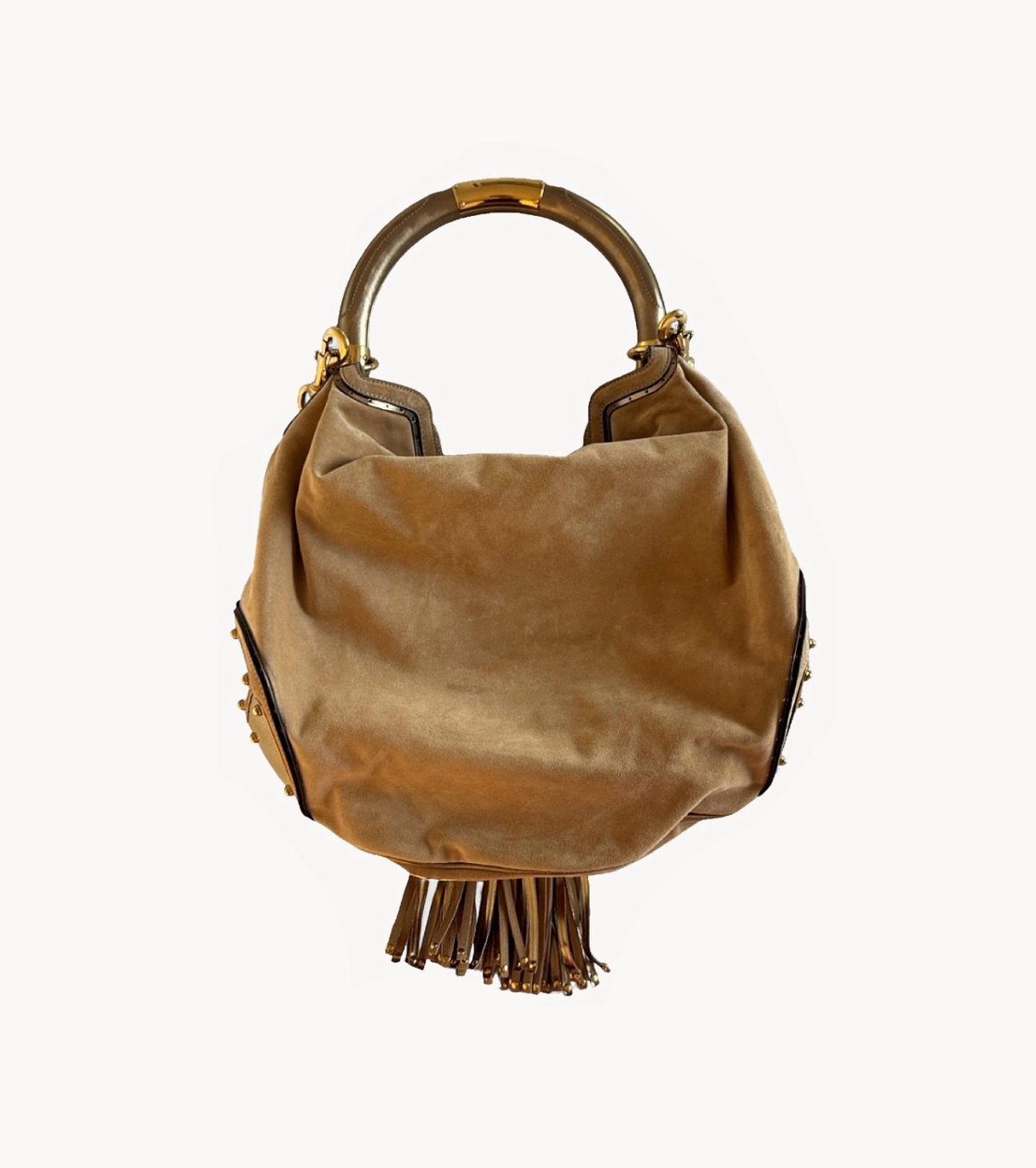 Gucci Limited Edition Beige Indy Babouska Hobo Suede Bag with Gold Detailing