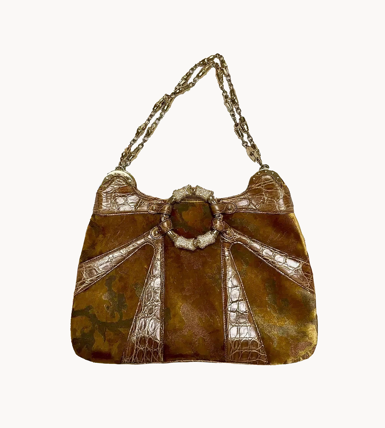 Gucci by Tom Ford Rare Crocodile & Velvet Bamboo Ring Dragon Series Bag