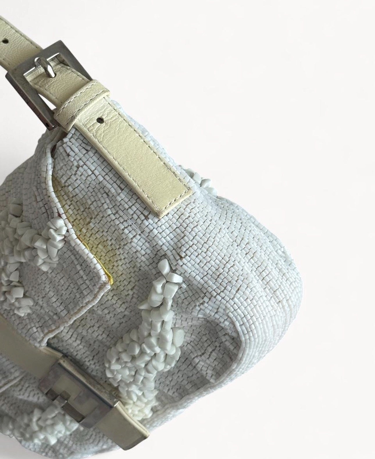 Fendi Limited Edition White Stone Beaded Baguette Bag Rare