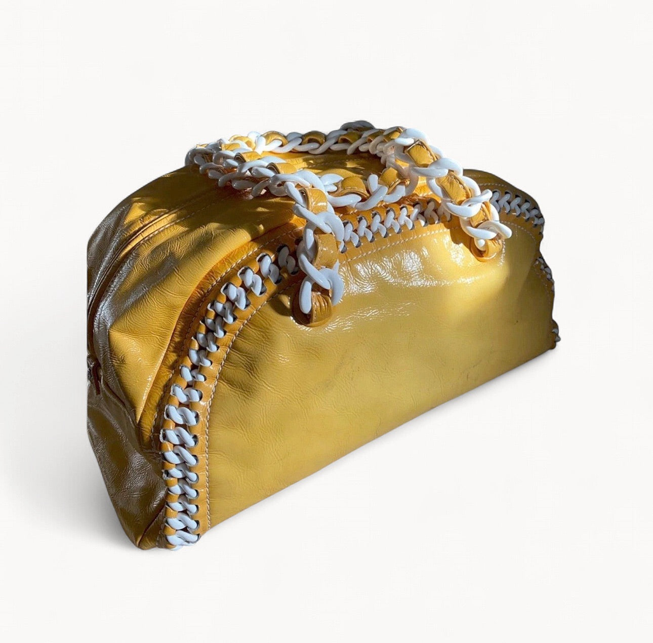 Chanel Gradient Bowling Bag Yellow With White Chain
