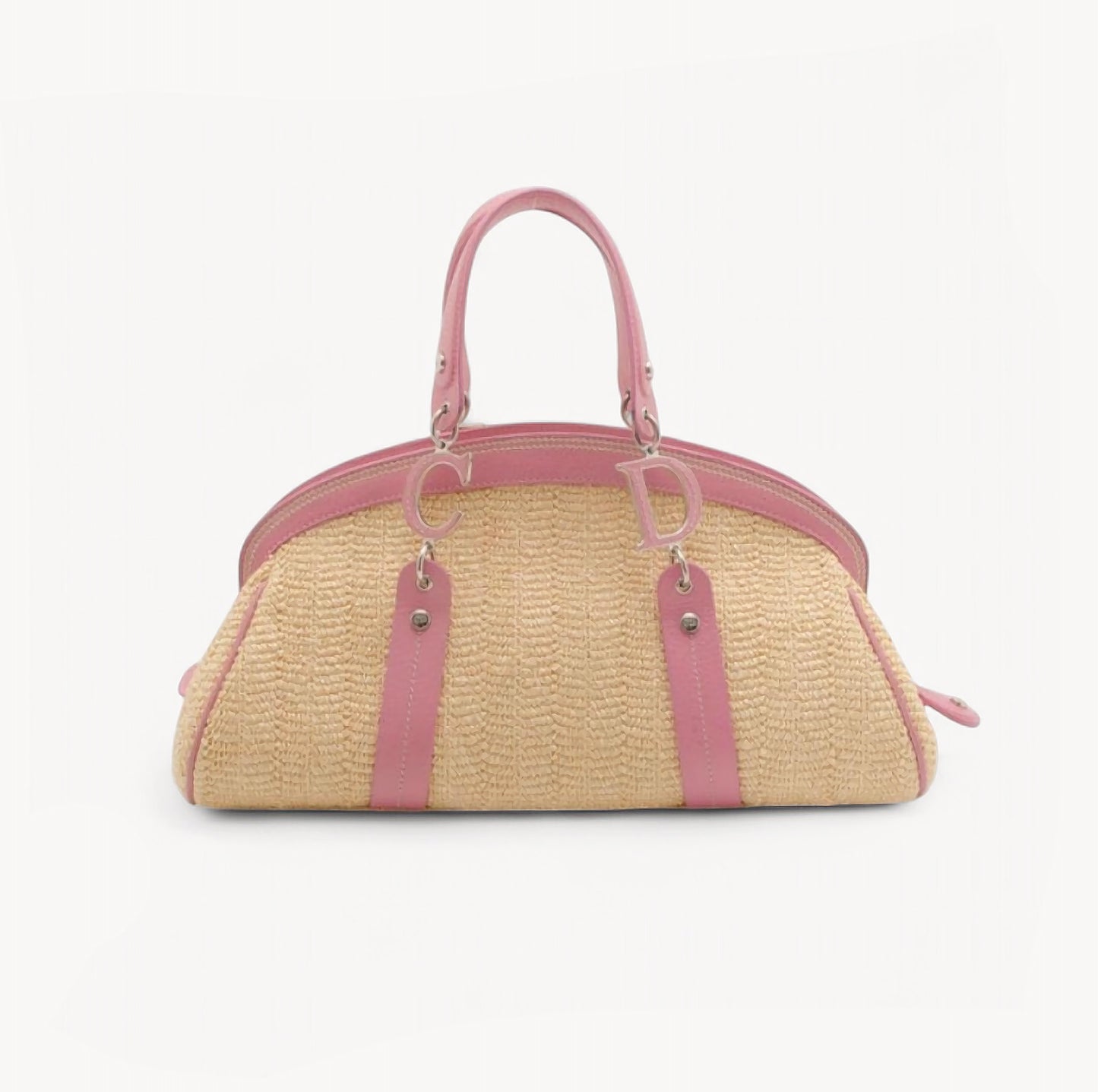 Christian Dior 2005 Limited Edition Pink Raffia Floral Wicker Detective Bag