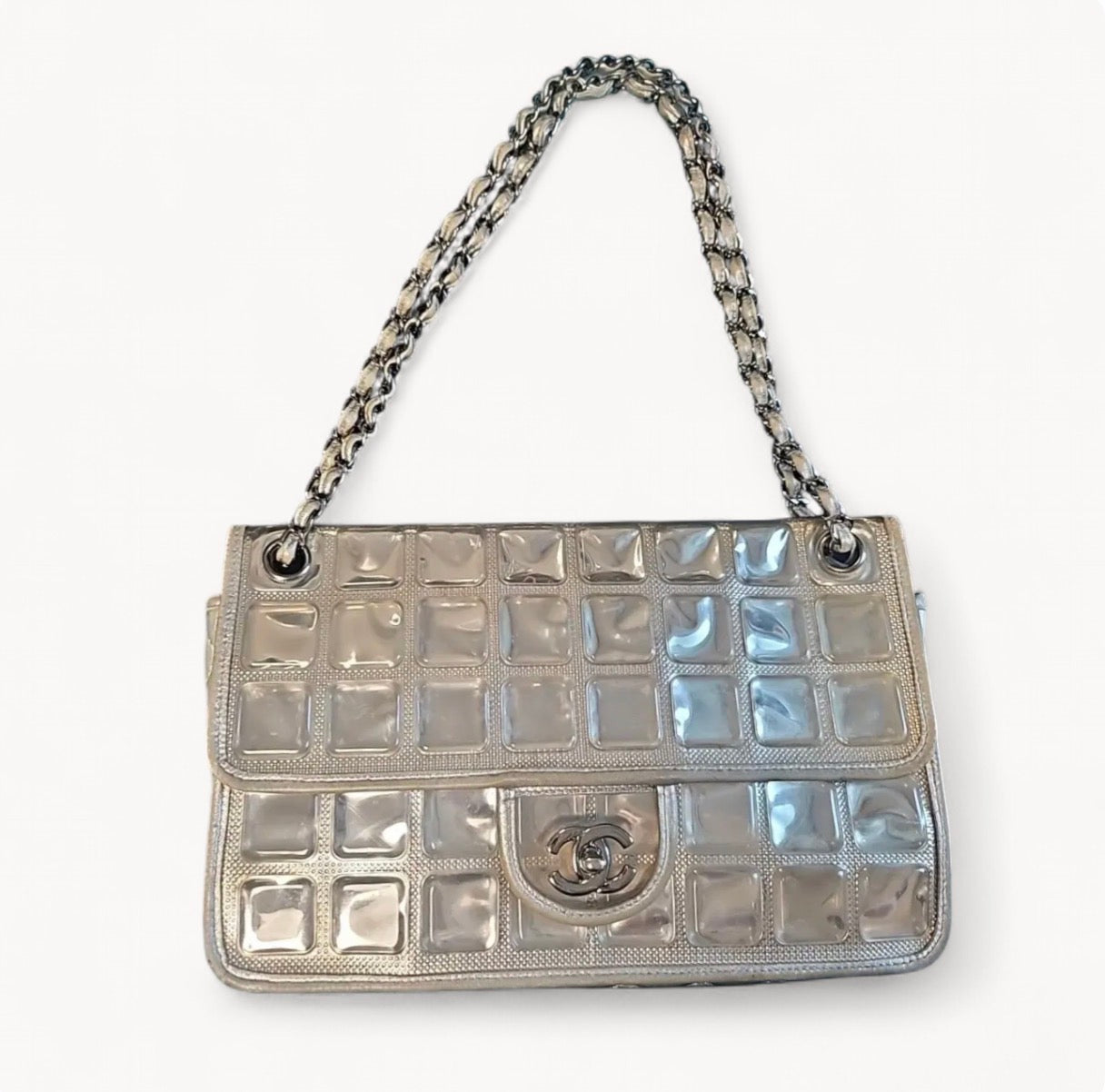 Chanel Limited Edition 2008 Resort Ice Cube Classic Flap Bag in Metallic Silver PVC