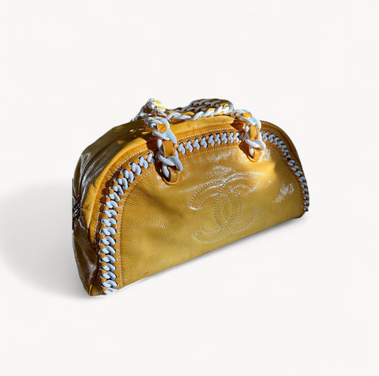 Chanel Gradient Bowling Bag Yellow With White Chain