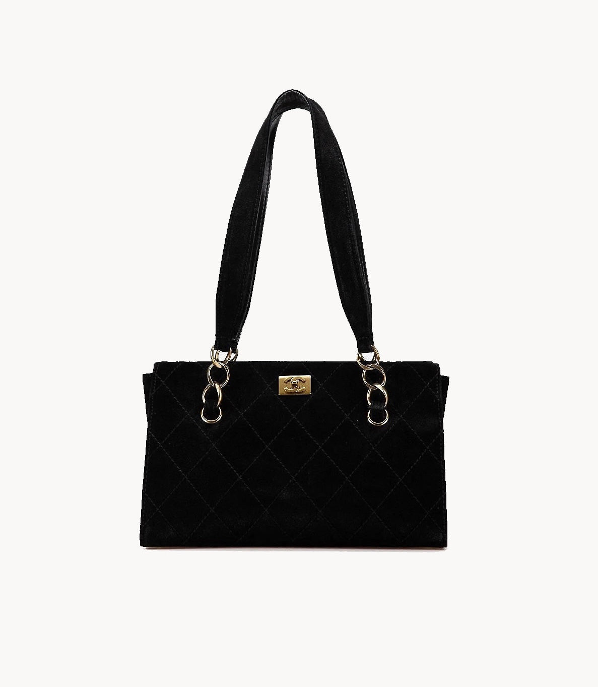 Chanel Quilted Black Suede Gold Hardware Tote Bag
