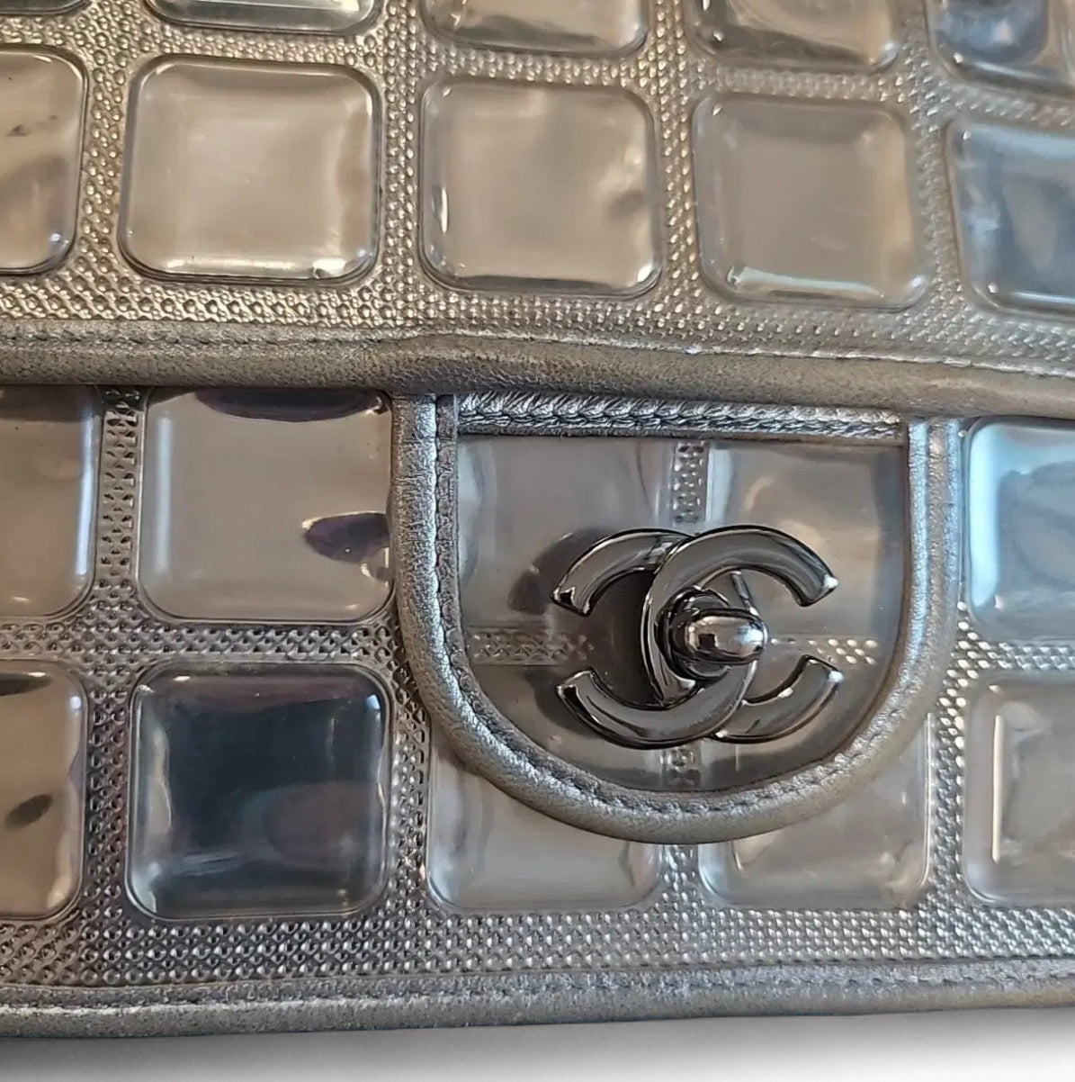 Chanel Limited Edition 2008 Resort Ice Cube Classic Flap Bag in Metallic Silver PVC