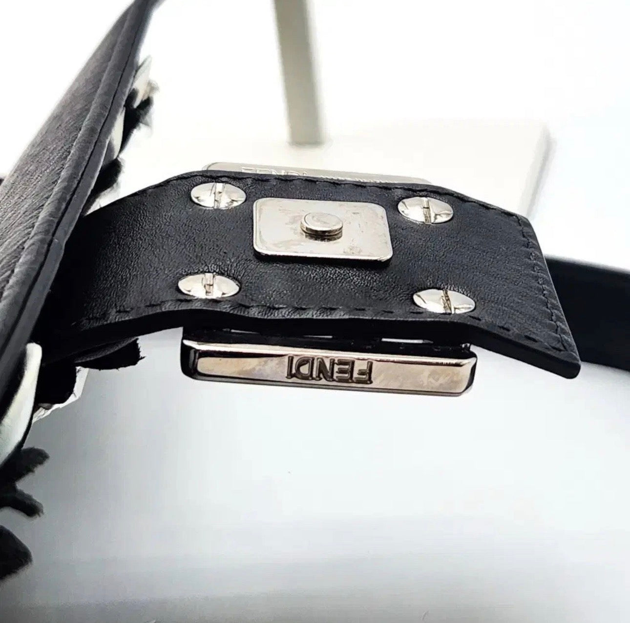 Fendi Rare Floral Embellished Baguette Bag In Black Leather