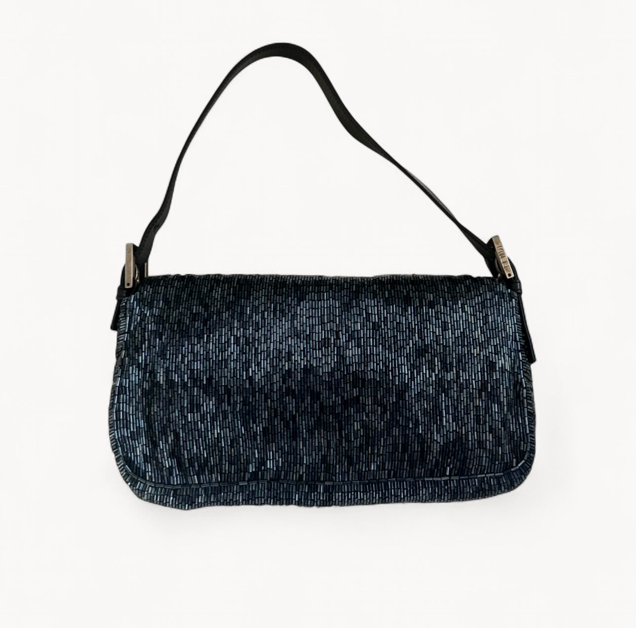 Fendi 2009 Beaded Sequins Dark Blue Baguette Bag