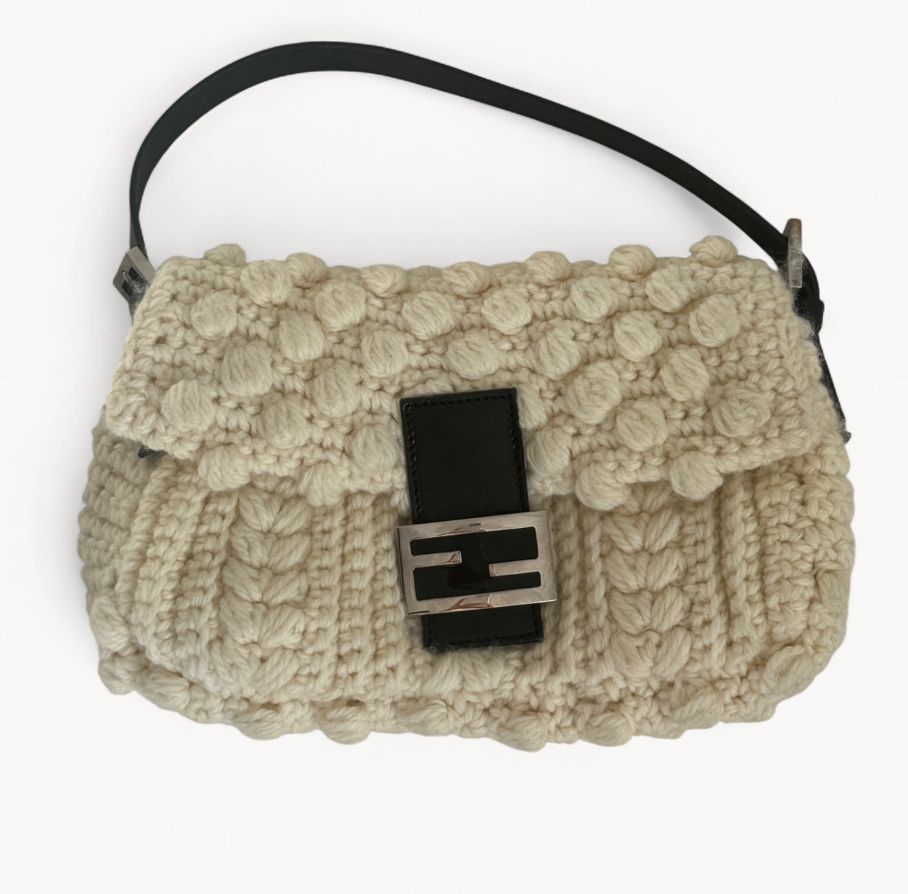 Fendi F/W 1999 Ivory Knit Wool Baguette Bag