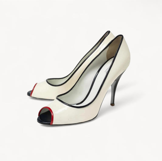 Dolce & Gabbana White Patent Leather Peep-toe Pumps