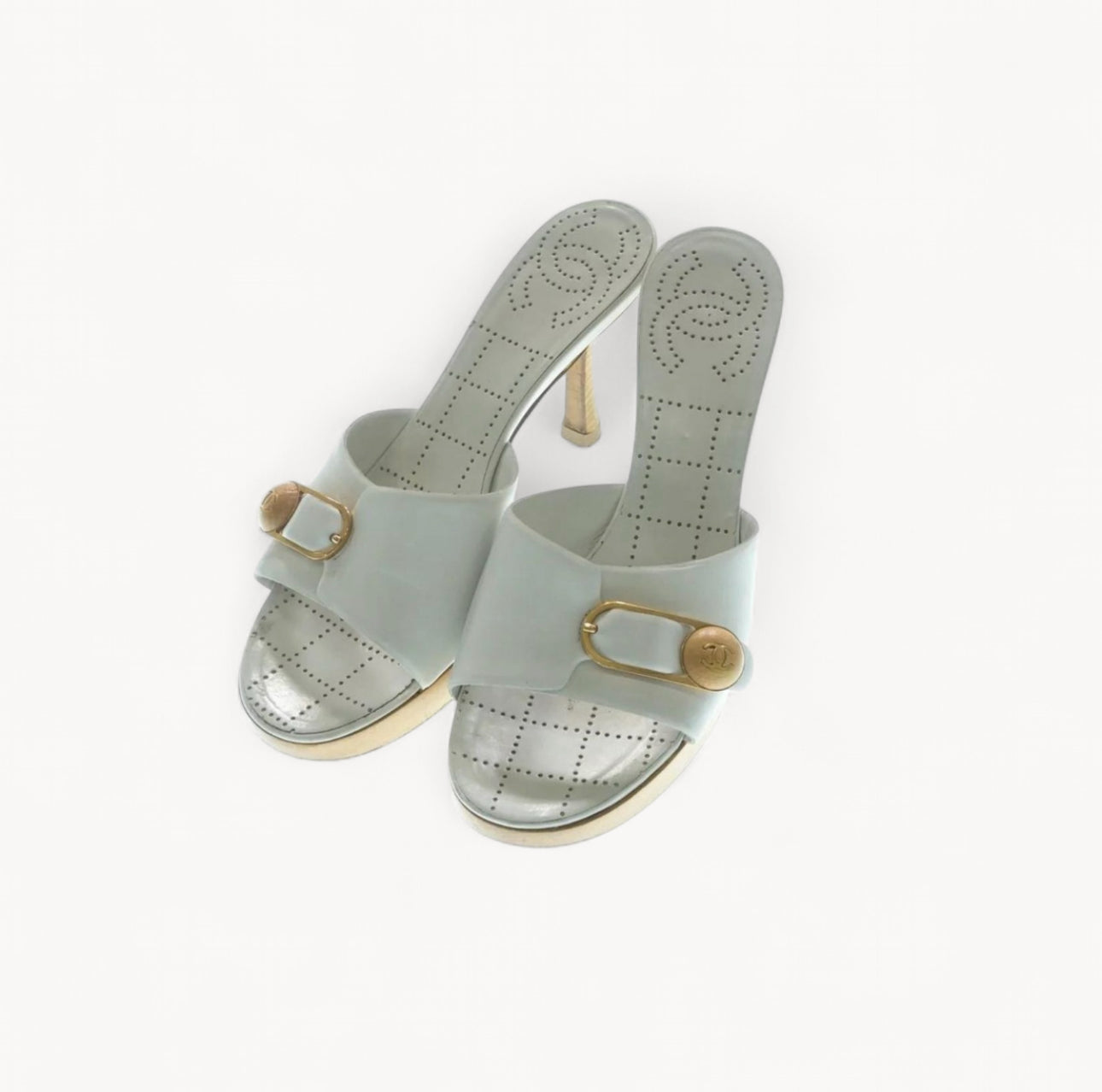 Chanel White Wooden Heeled Mules