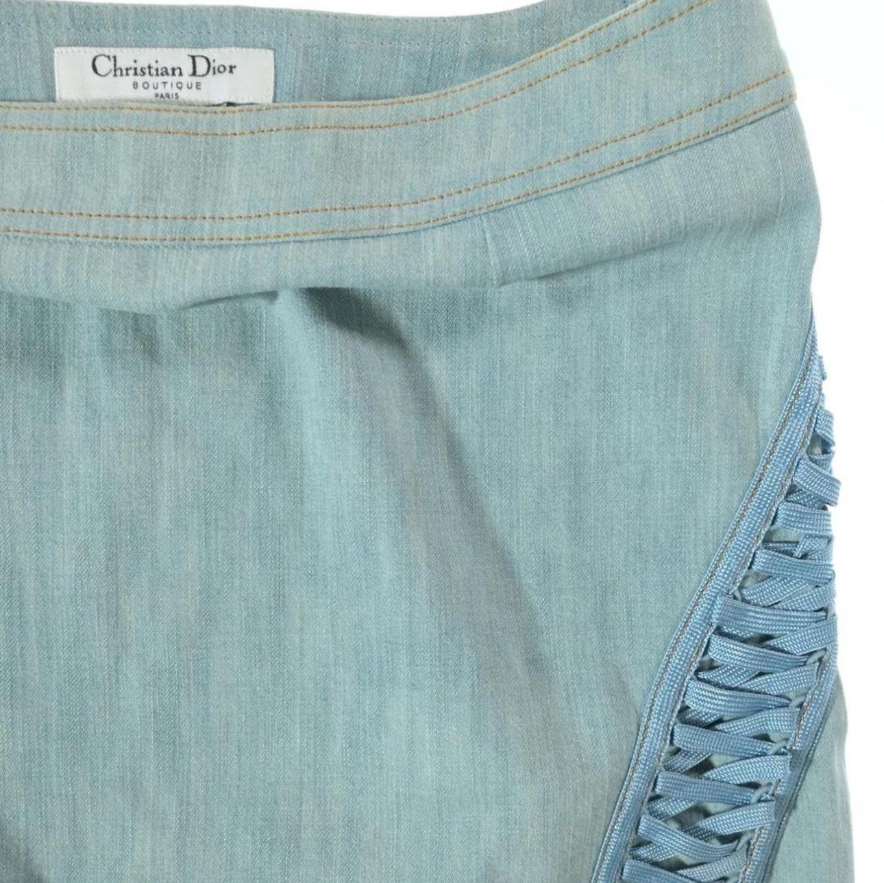 Christian Dior By John Galliano Light Blue Lace Up Denim Skirt