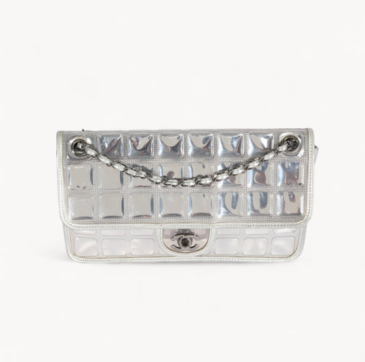Chanel Limited Edition 2008 Resort Ice Cube Classic Flap Bag in Metallic Silver PVC