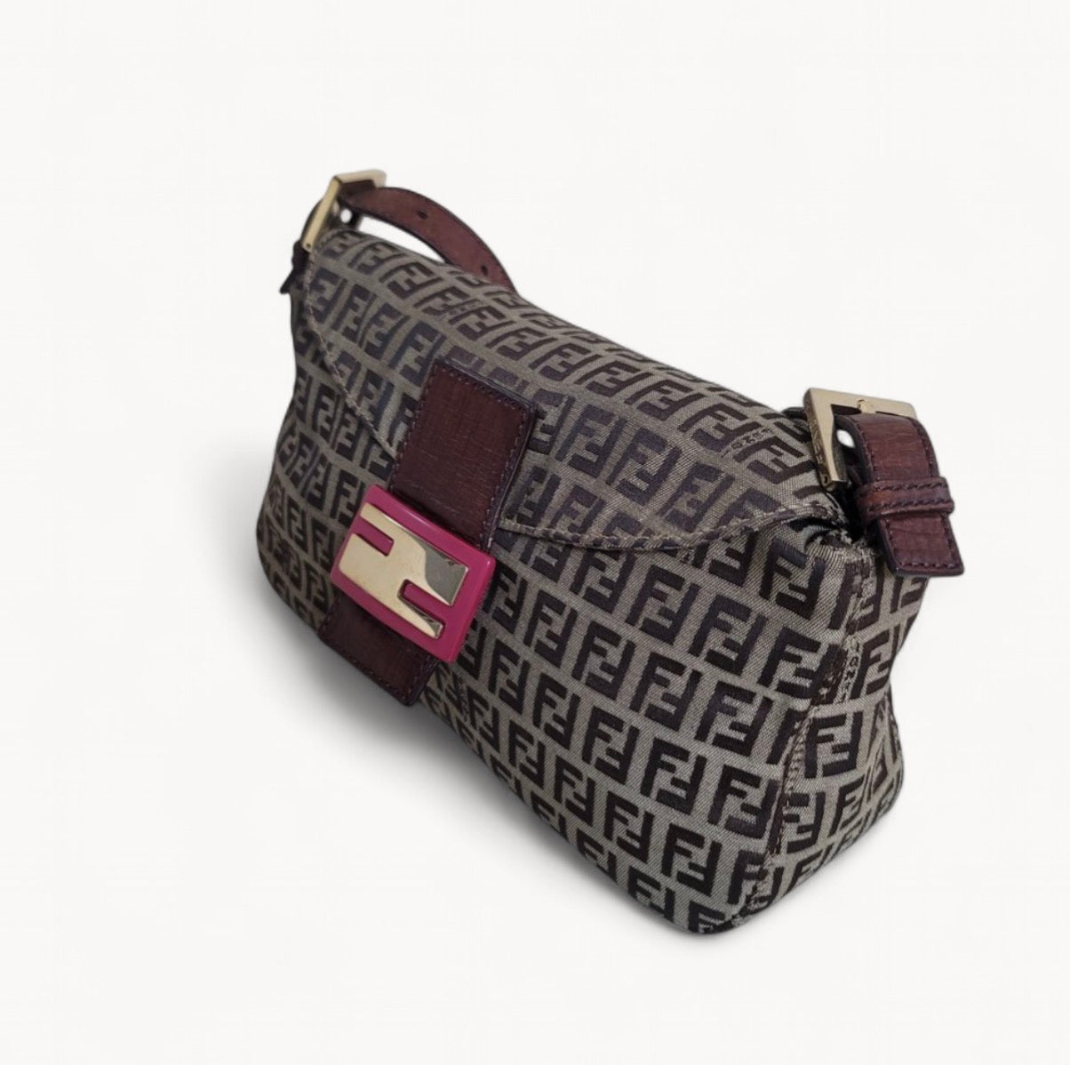 Fendi Zucchino Pink Resin Chain Handle Baguette Bag