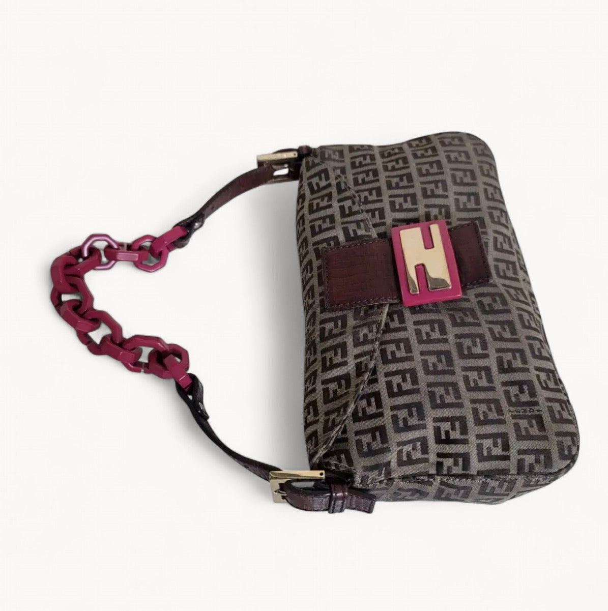 Fendi Zucchino Pink Resin Chain Handle Baguette Bag