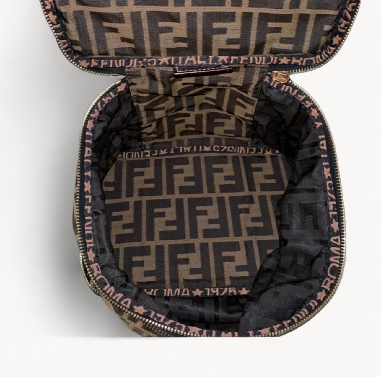 Fendi Zucca canvas vanity pouch in black and brown