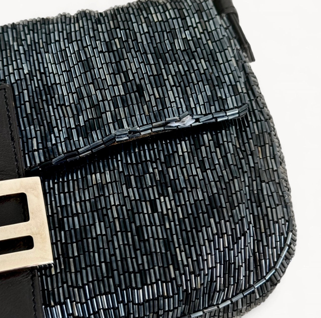 Fendi 2009 Beaded Sequins Dark Blue Baguette Bag
