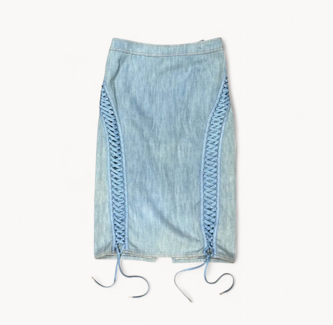 Christian Dior By John Galliano Light Blue Lace Up Denim Skirt