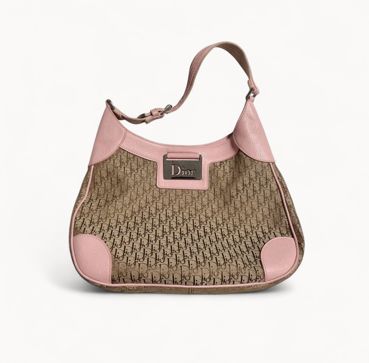 Christian Dior 2006 Pink & Beige Diorissimo Canvas Hobo Bag