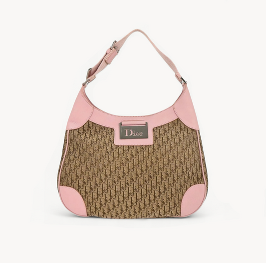 Christian Dior 2006 Pink & Beige Diorissimo Canvas Hobo Bag