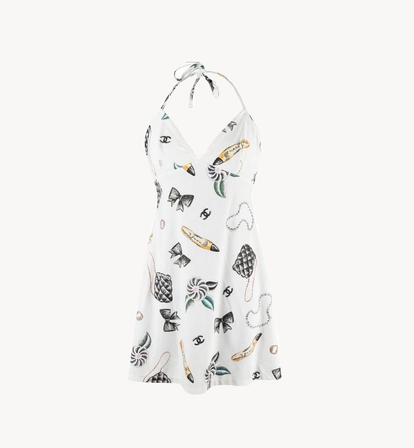 Chanel SS 1996 Iconic Print Symbols Mini Halter Dress