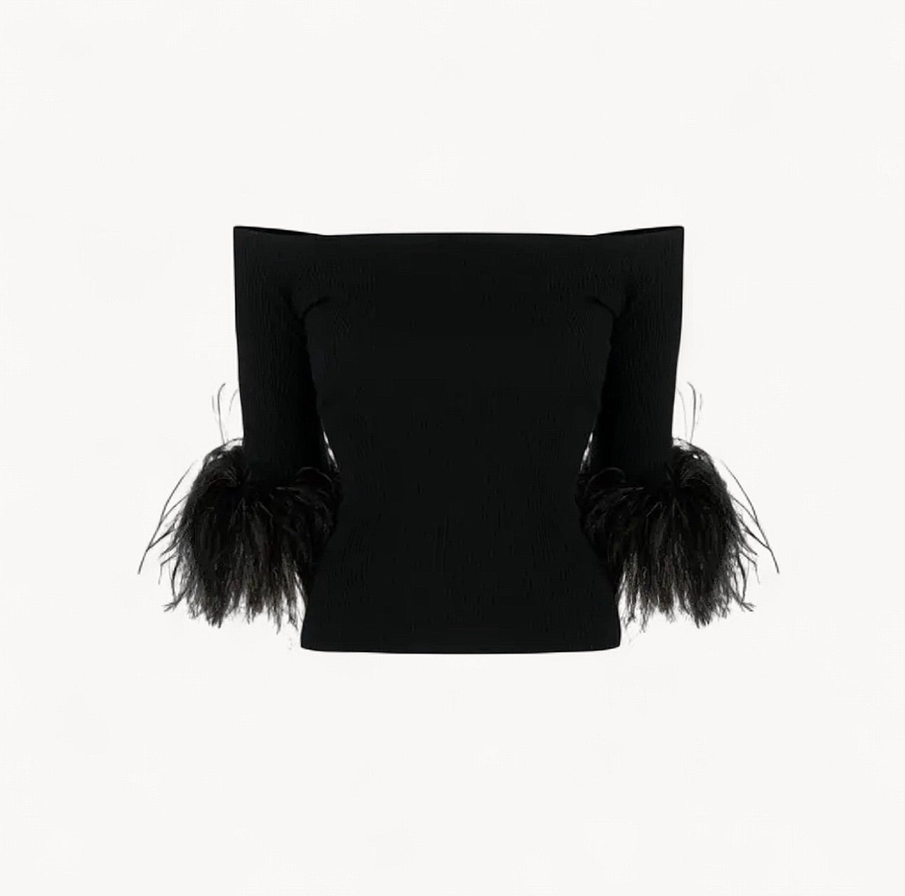 Yves Saint Laurent Feather-Trim Off-Shoulder Knit Top