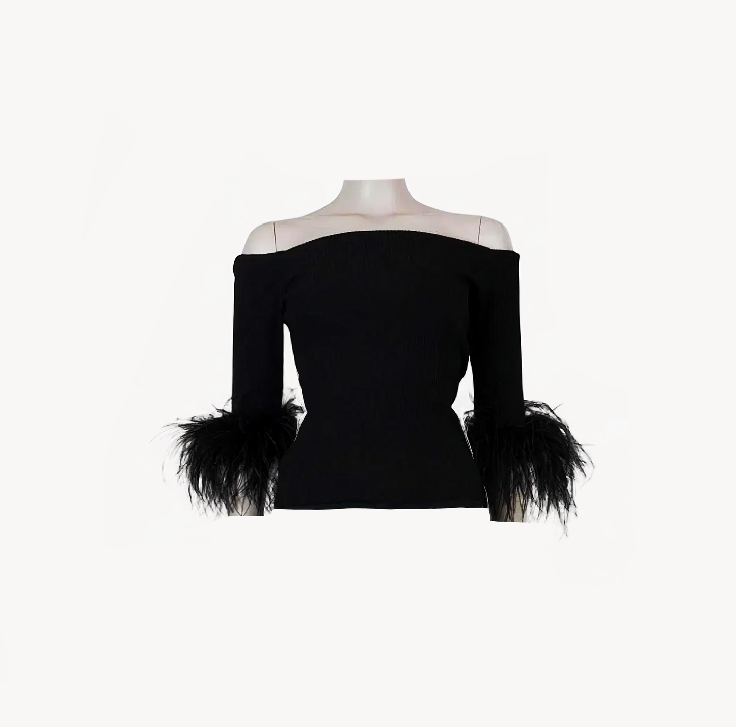 Yves Saint Laurent Feather-Trim Off-Shoulder Knit Top