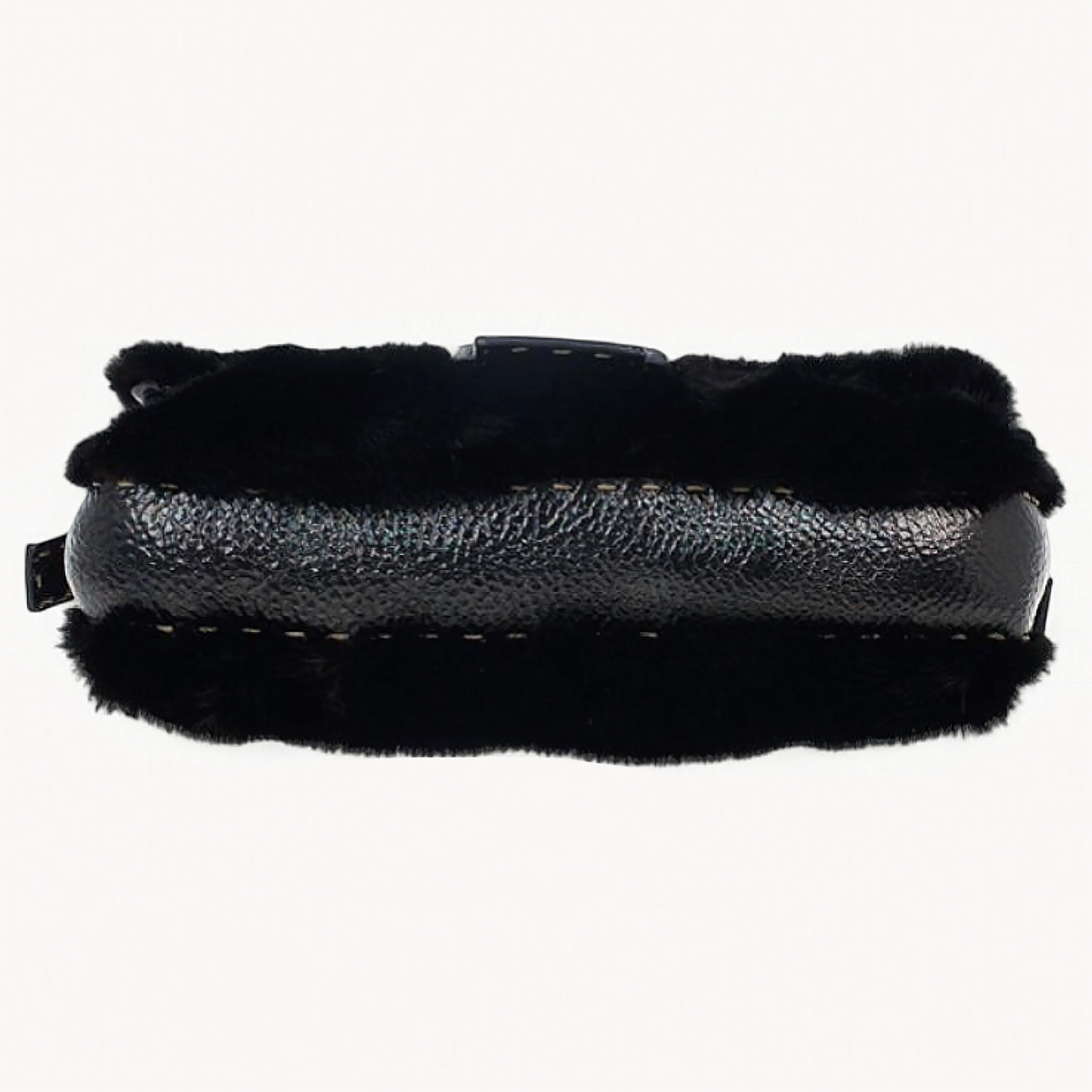 Fendi 2008 RARE Black Iridescent Mink Fur and Leather Selleria Baguette Bag