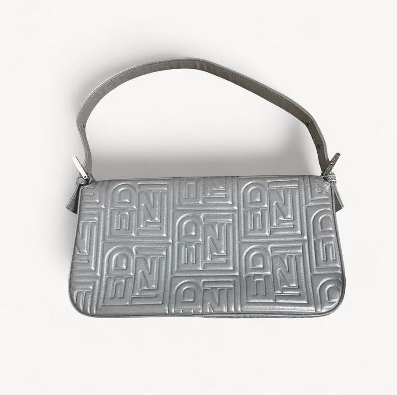 Fendi 1997 Re-edition Silver Nappa Leather Embossed Baguette Bag