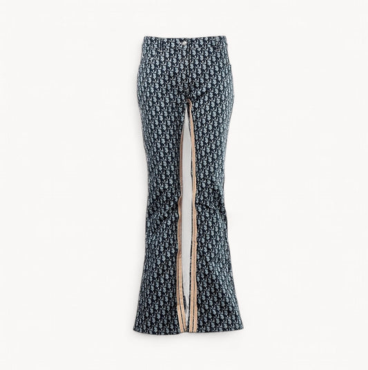Christian Dior Trotter Navy Monogram Denim Flared Pants