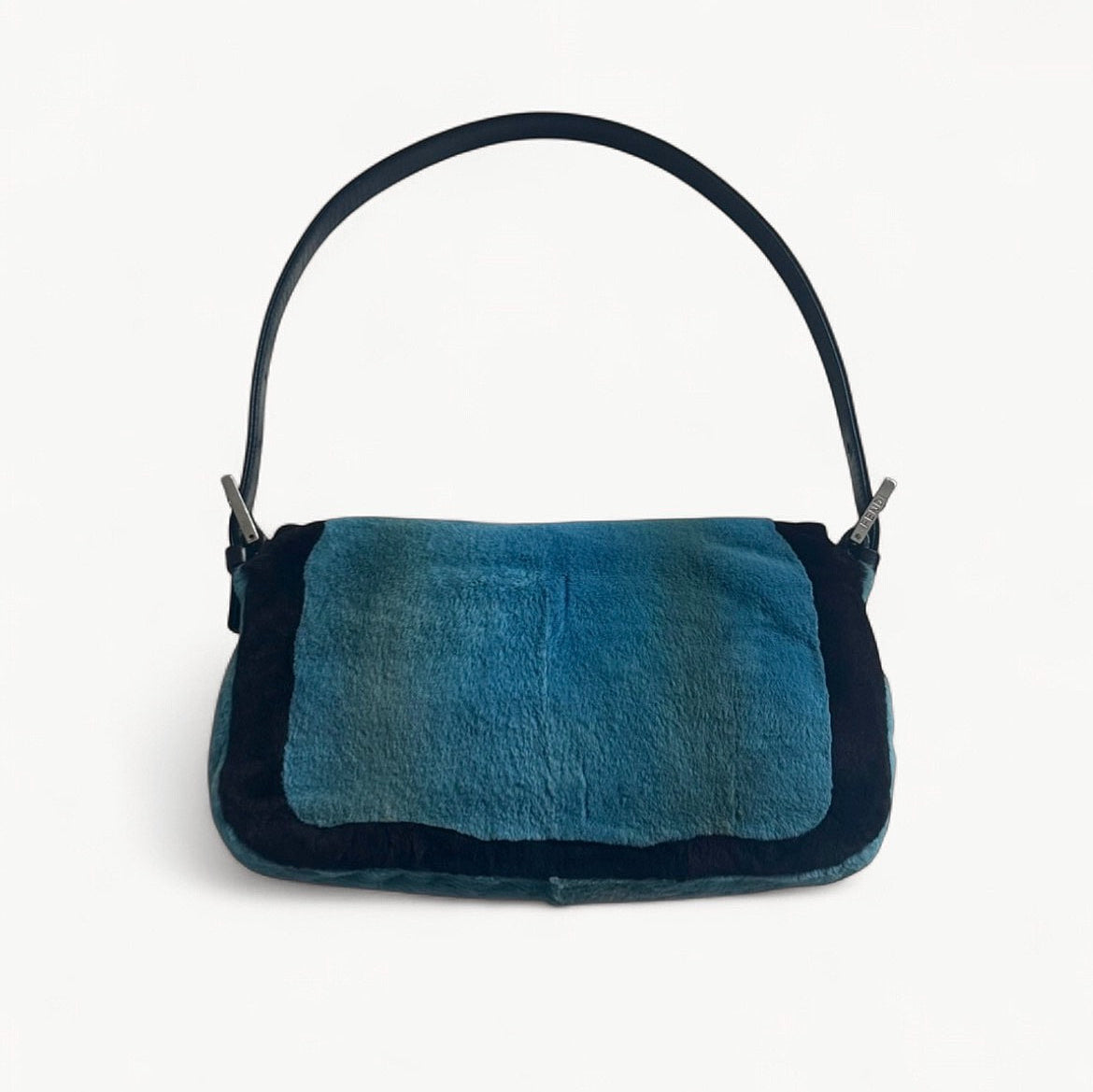 Fendi Rare Mink Fur Inlays Baguette Bag in Blue & Black