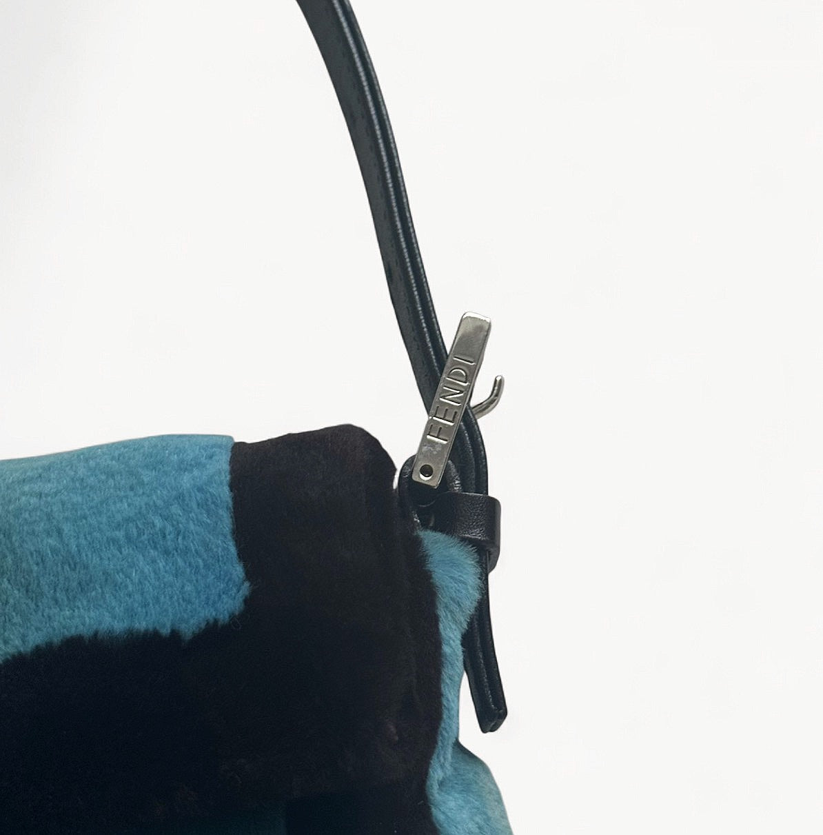 Fendi Rare Mink Fur Inlays Baguette Bag in Blue & Black