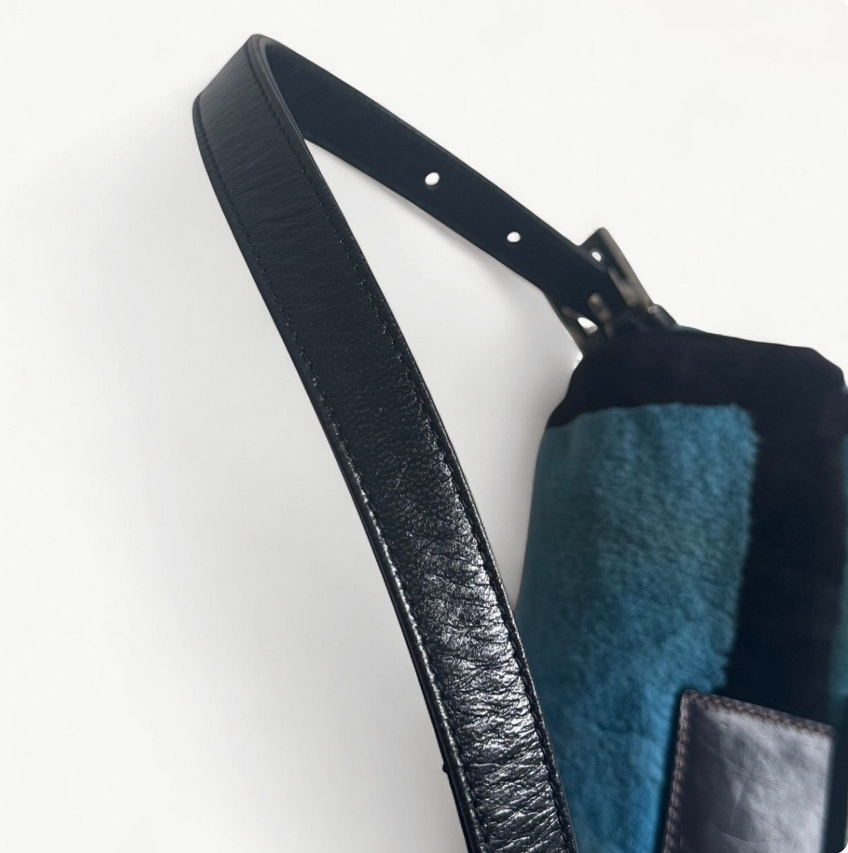 Fendi Rare Mink Fur Inlays Baguette Bag in Blue & Black