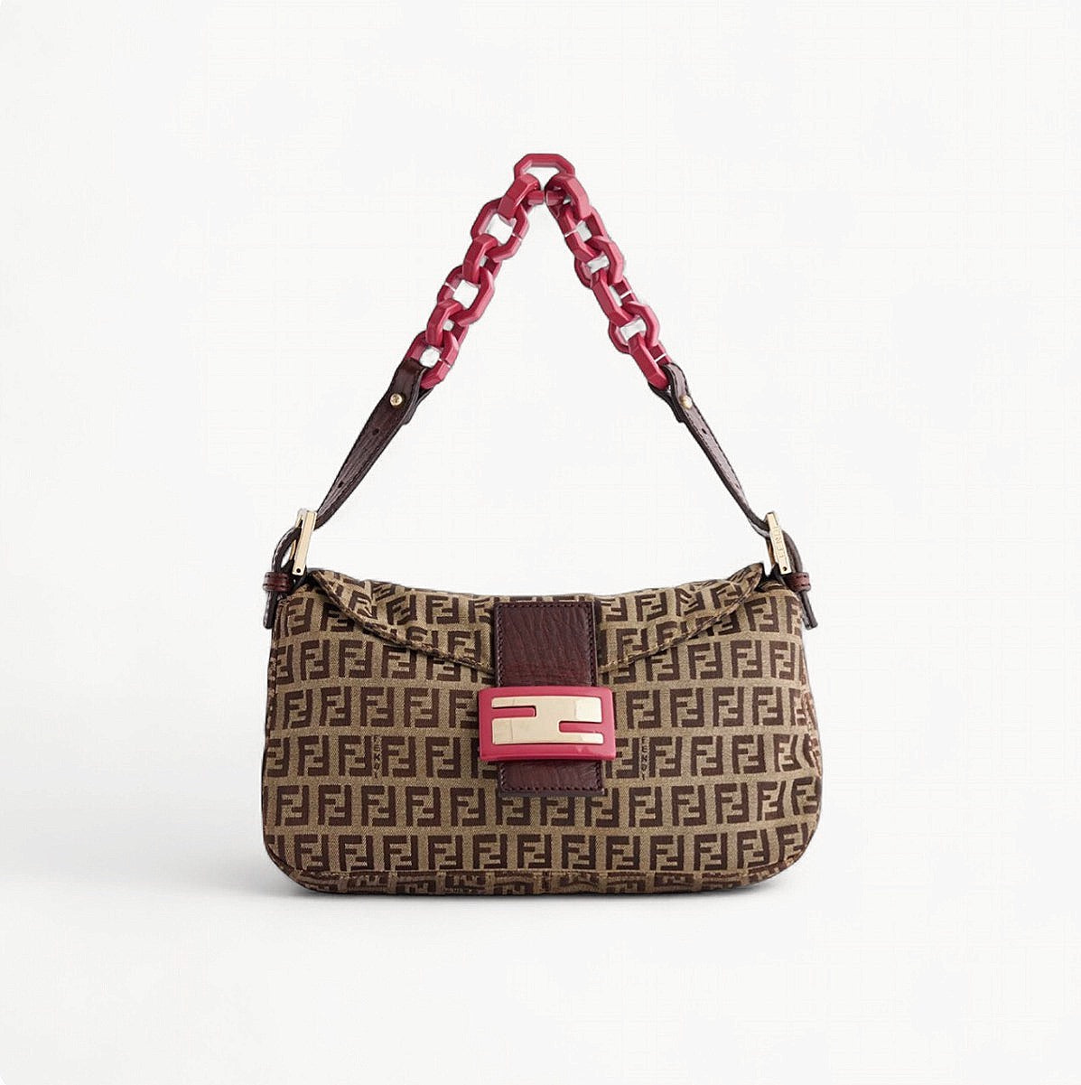 Fendi Zucchino Pink Resin Chain Handle Baguette Bag