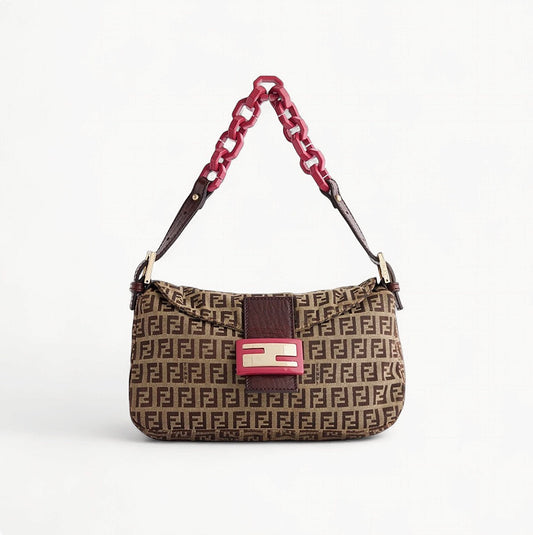Fendi Zucchino Pink Resin Chain Handle Baguette Bag