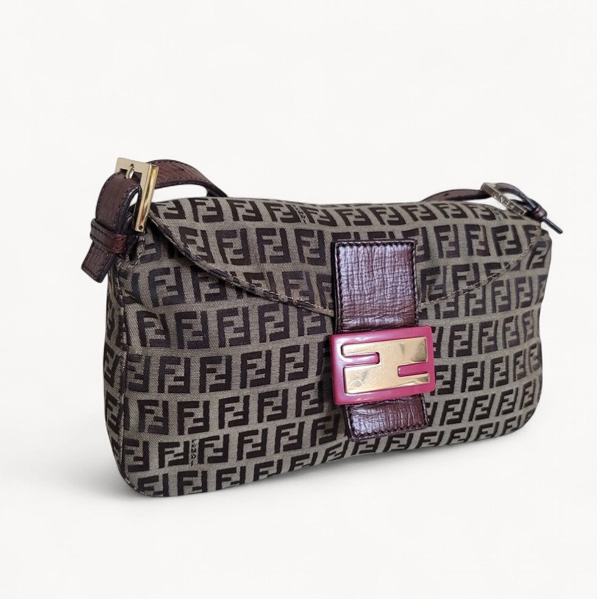 Fendi Zucchino Pink Resin Chain Handle Baguette Bag