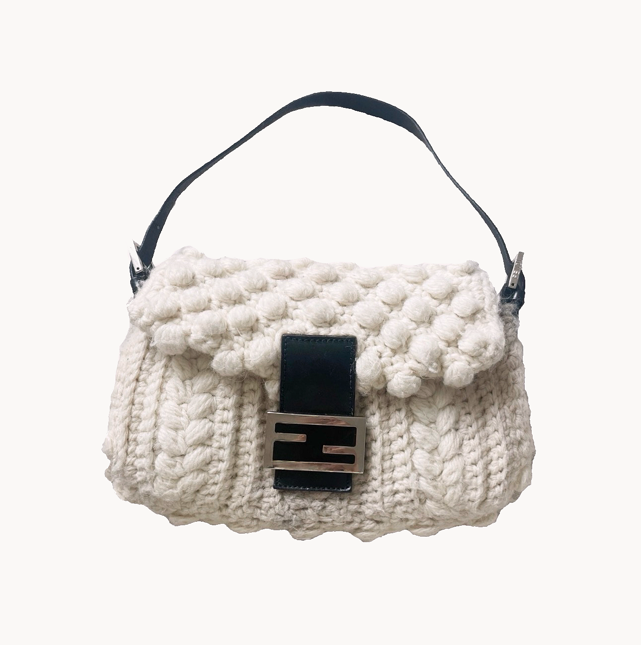 Fendi F/W 1999 Ivory Knit Wool Baguette Bag