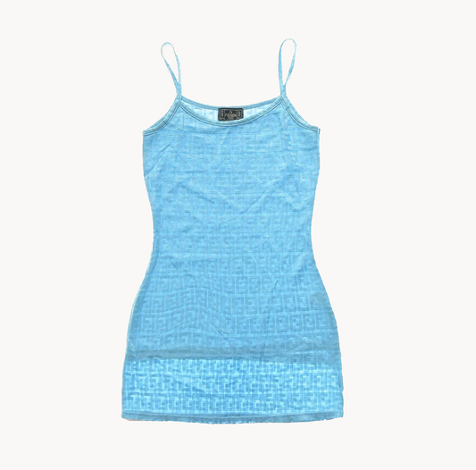 Fendi FF Blue Zucca Print Slip Dress