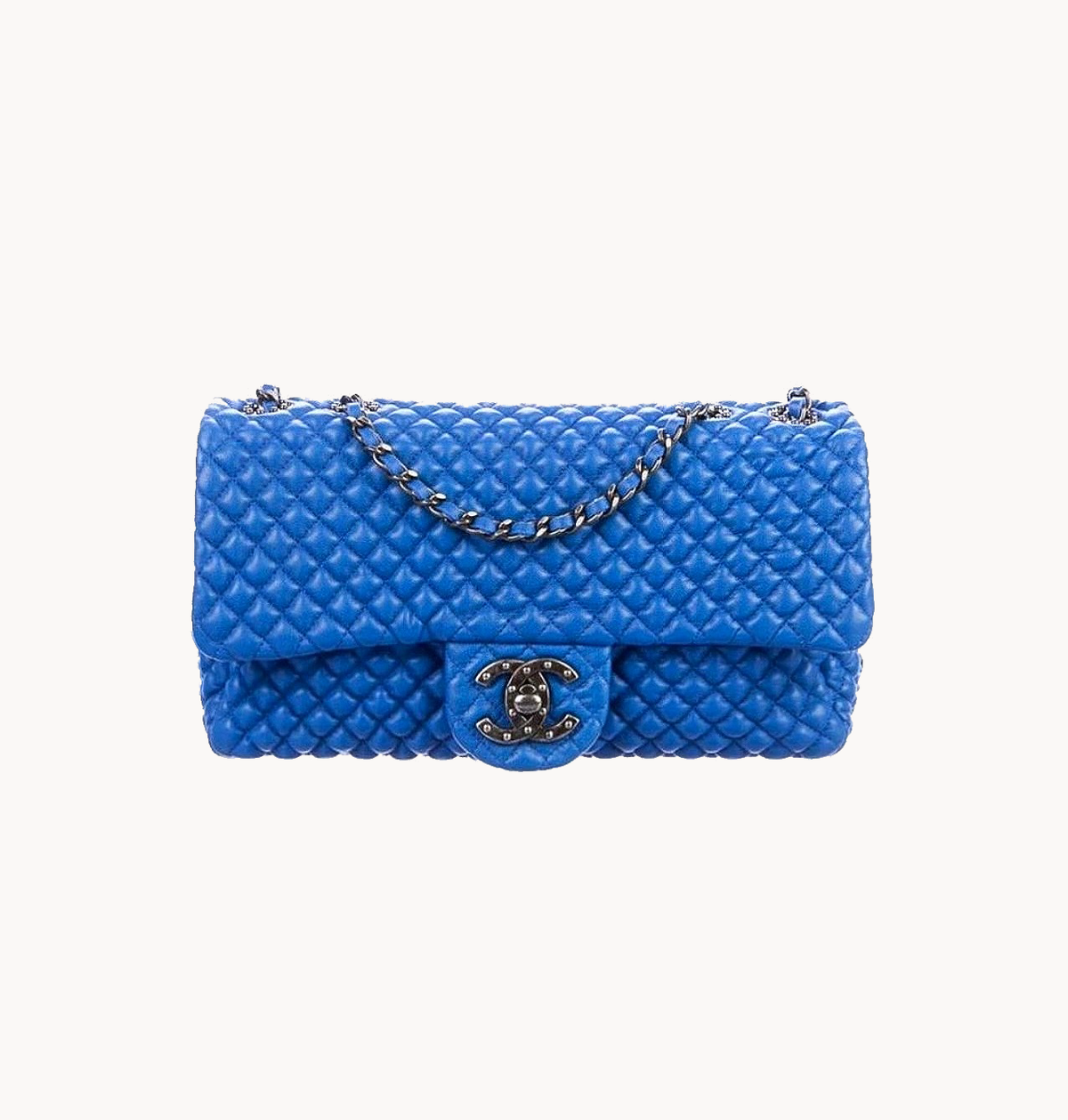 Chanel 2016 Blue Micro Quilted Gunmetal Shoulder Flap Bag