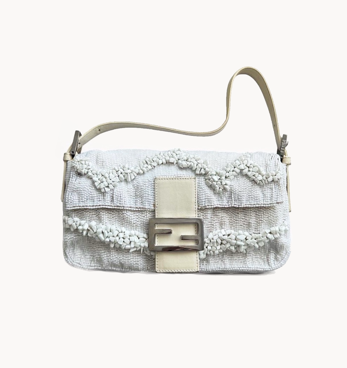 Fendi Limited Edition White Stone Beaded Baguette Bag Rare