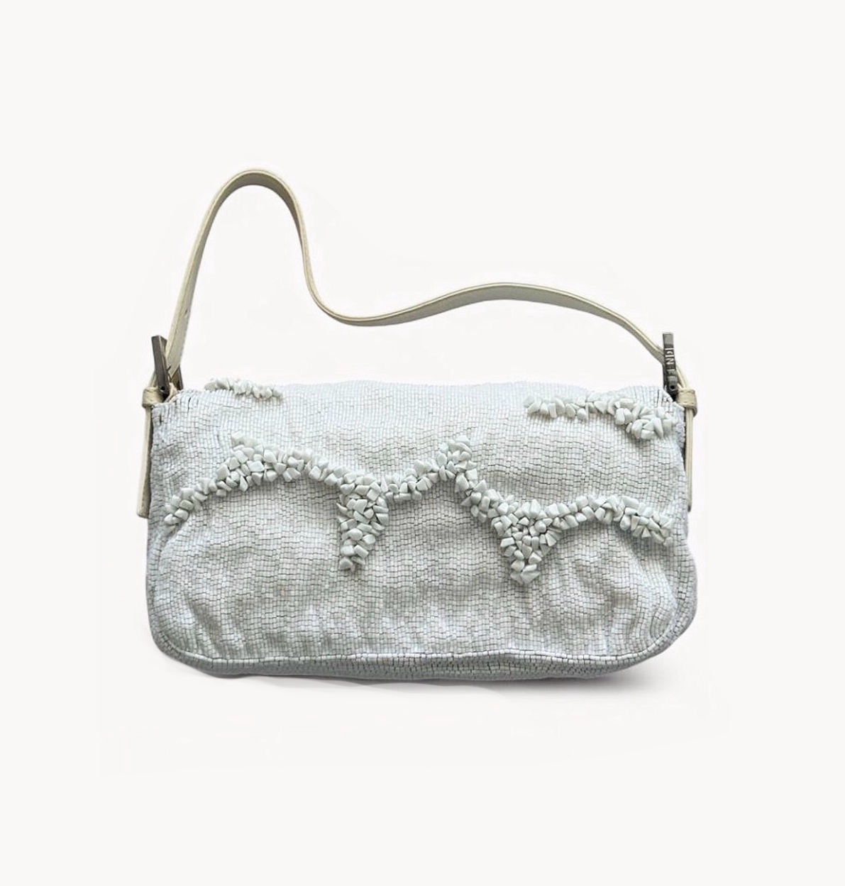 Fendi Limited Edition White Stone Beaded Baguette Bag Rare