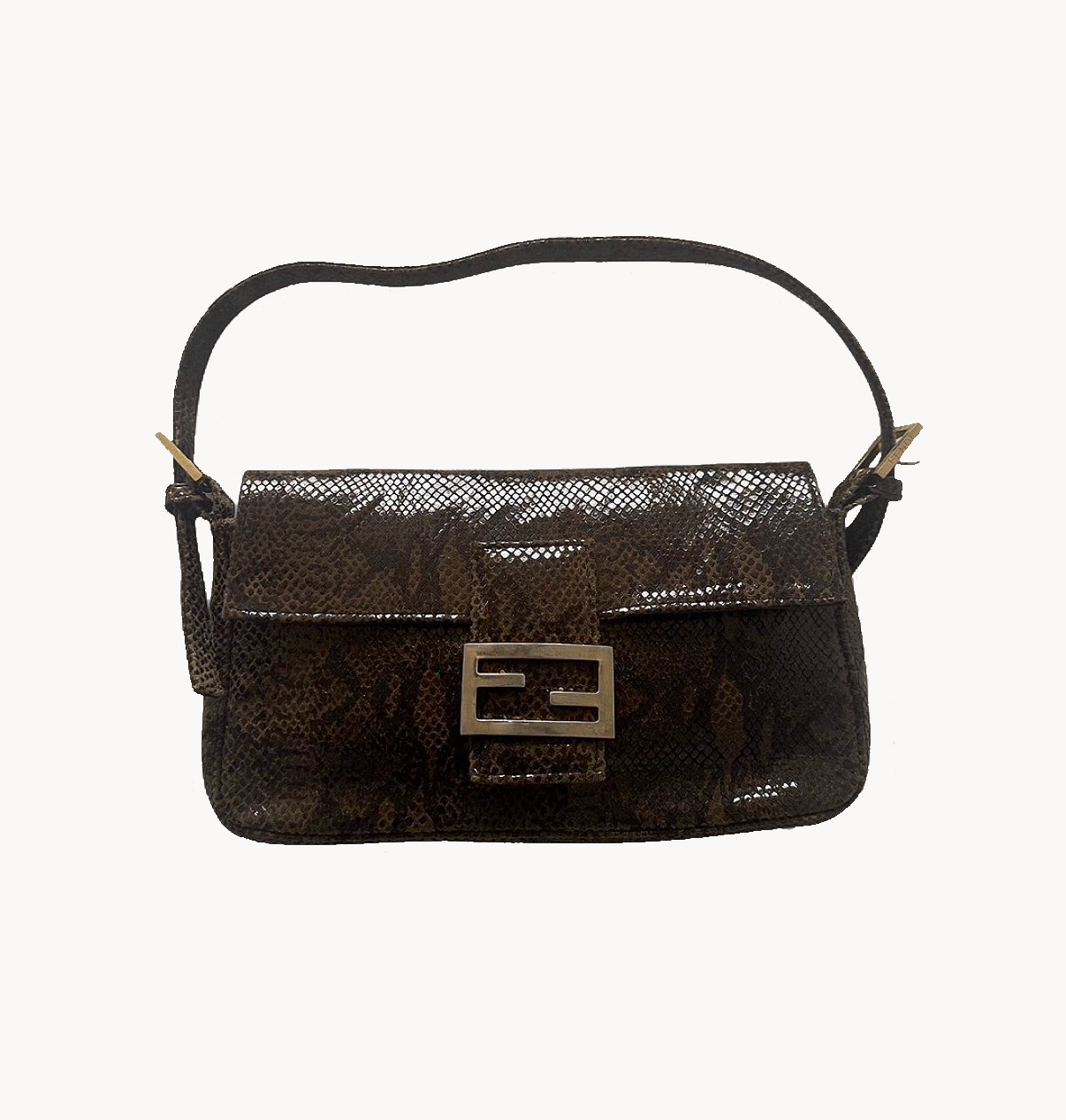 Fendi Vintage Brown Python Snakeskin Exotic Baguette Bag