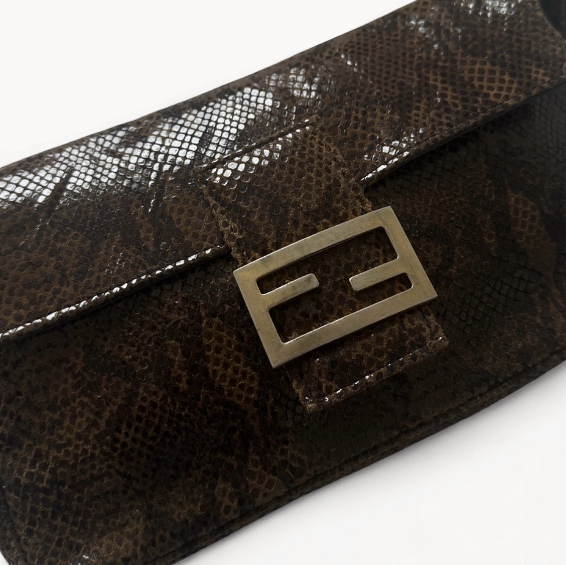 Fendi Vintage Brown Python Snakeskin Exotic Baguette Bag