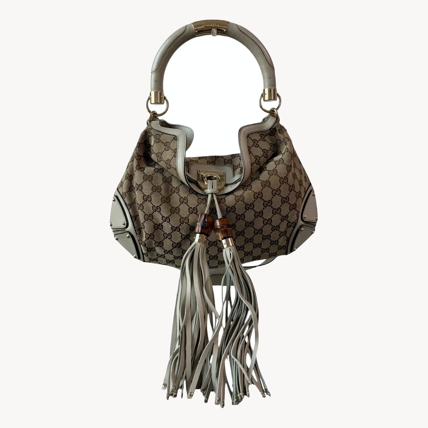 Gucci 2000s Brown GG Canvas Bamboo Tassel Indy Bag