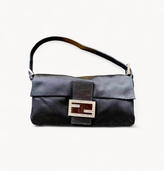 Fendi Satin Lizard Baguette Crystal & Chocolate Enamel Buckle