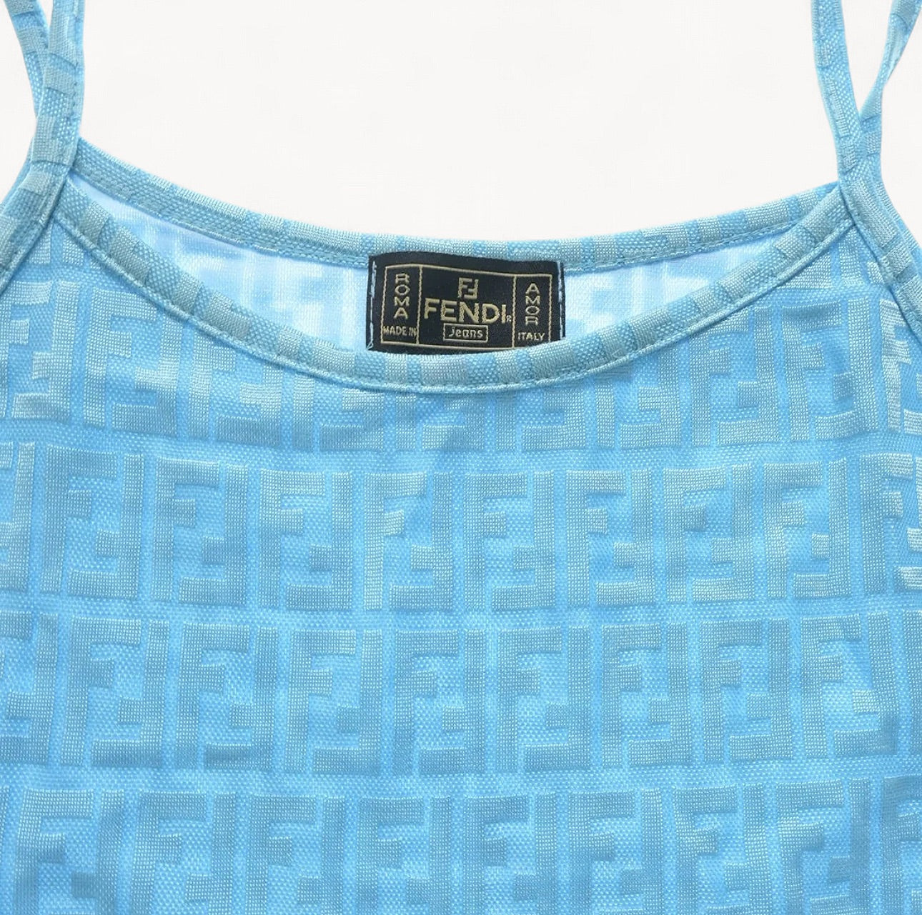 Fendi FF Blue Zucca Print Slip Dress
