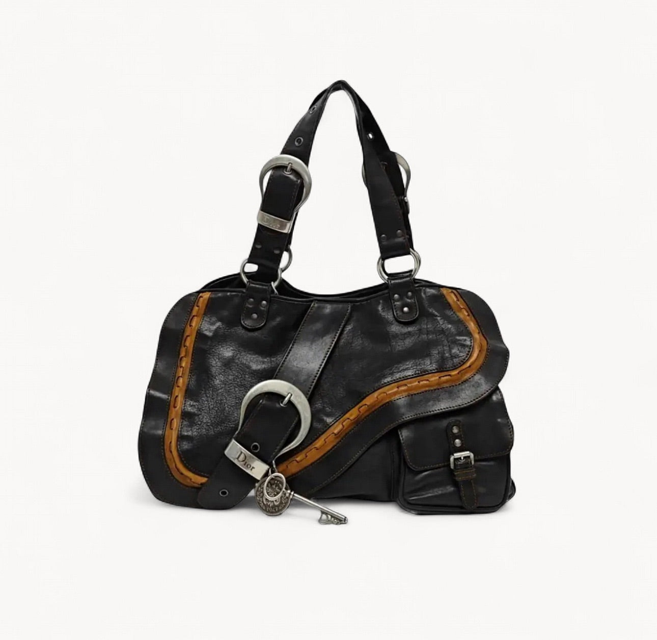 Christian Dior Gaucho Saddle Bag Brown Leather