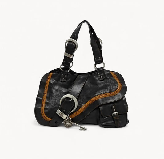 Christian Dior Gaucho Saddle Bag Brown Leather
