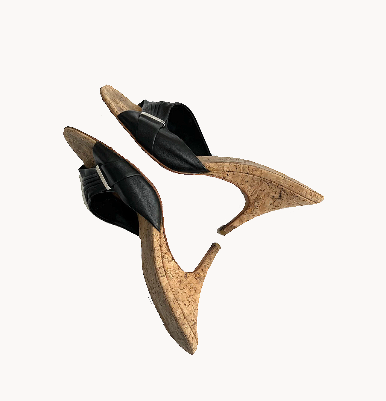 Chanel Black Leather & Cork kitten Heels