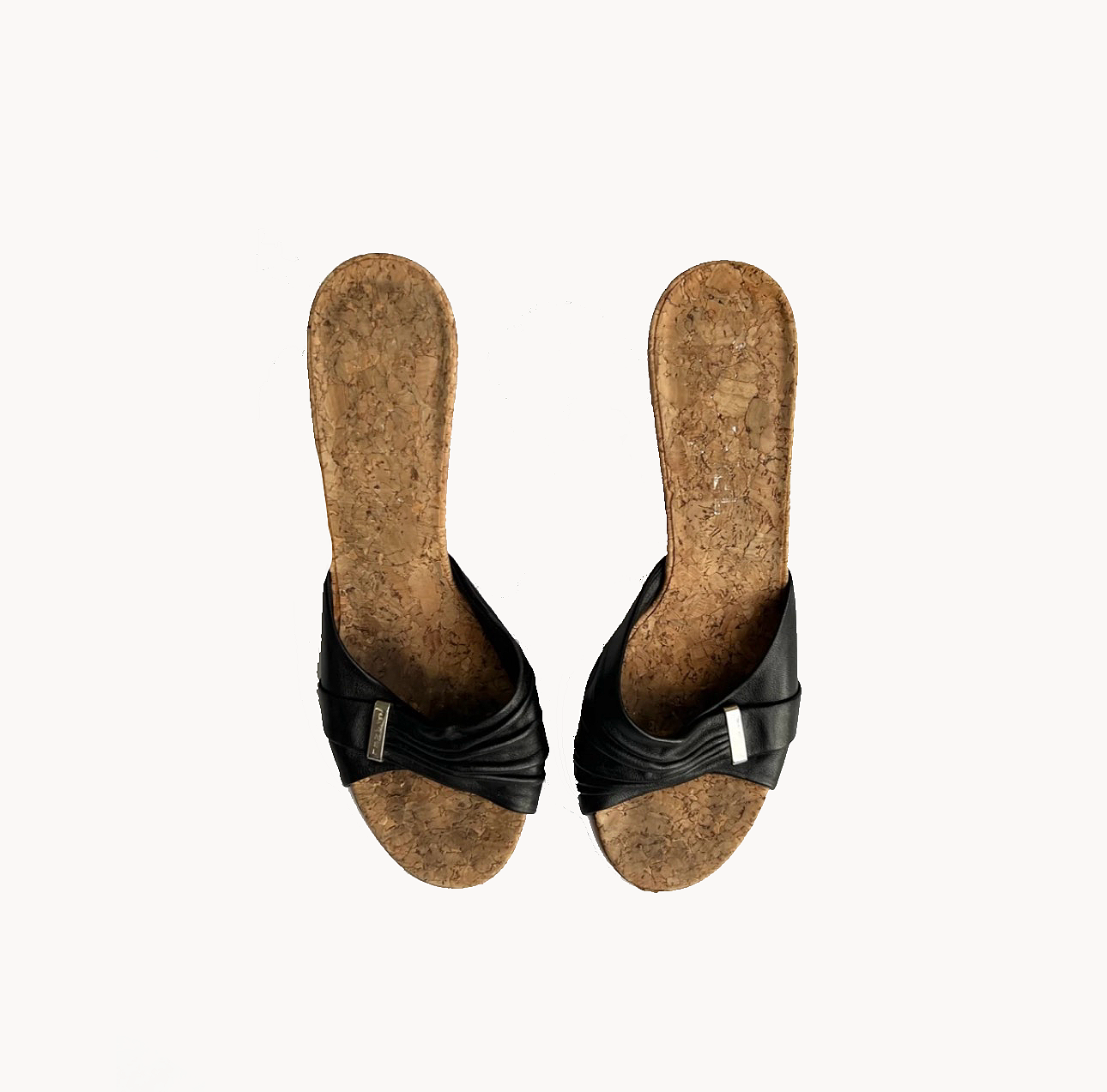 Chanel Black Leather & Cork kitten Heels
