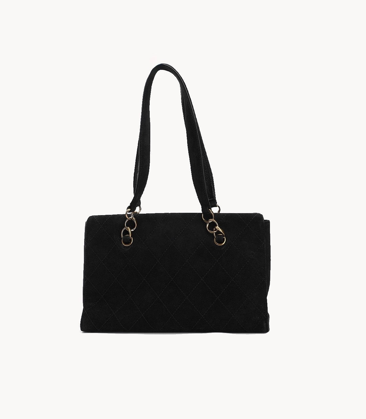 Chanel Quilted Black Suede Gold Hardware Tote Bag